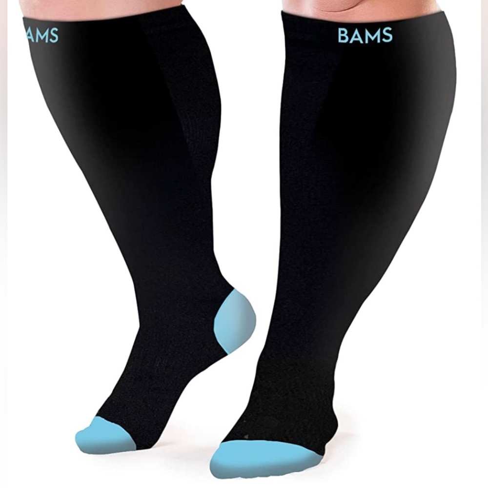 BAMS Compression Socks Wide Calf L/XL– Graduated Bamboo Knee-High Support